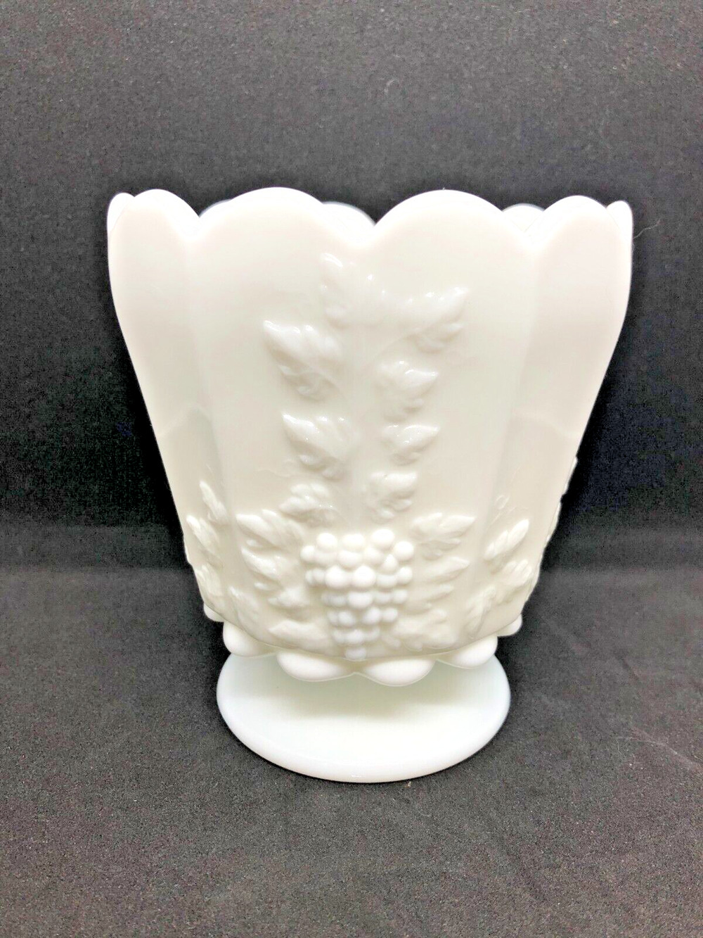 Westmoreland White Milk Glass Paneled Grapevine Vase Planter Flower Pot MCM